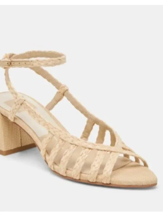 Dolce Vita Yasmin Raffia Sandals Size 8.5 Strappy Block Heel Natural Boho - Picture 10 of 15